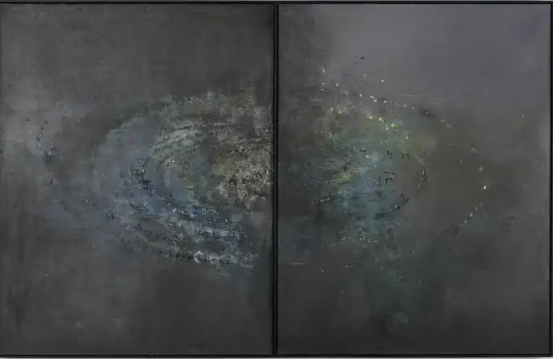 Grand stade dit noir (diptyque), huile sur toile, Cédric Carré, Villa Sonneville